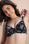 Zivame Padded Regular Wired Medium Coverage Tshirt Bra - Black Floral — thumbnail 1